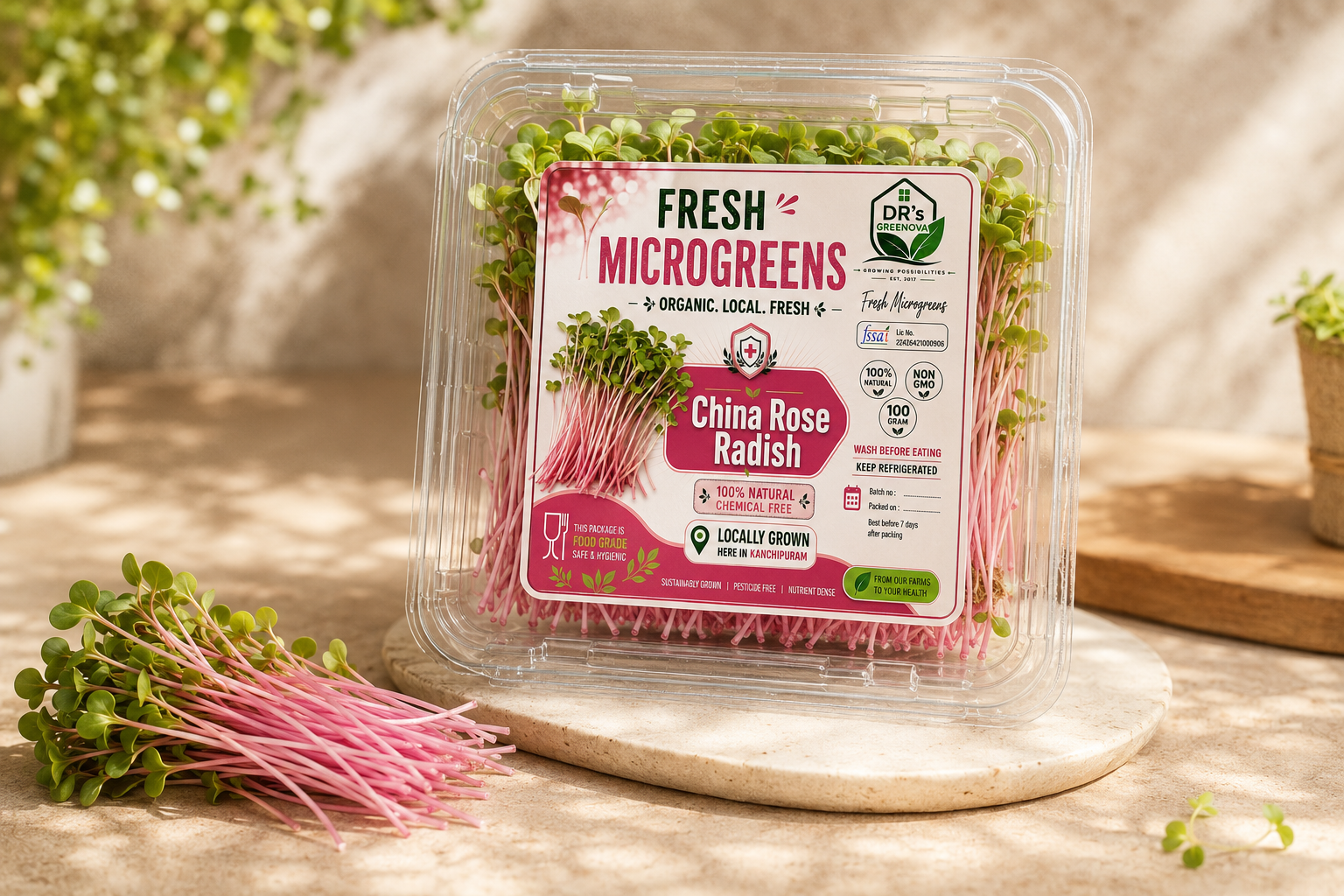 Fresh China Rose Radish Microgreens - 100 g