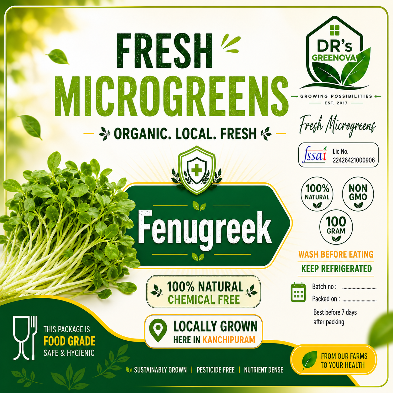 Fresh Fenugreek Microgreens - 100g