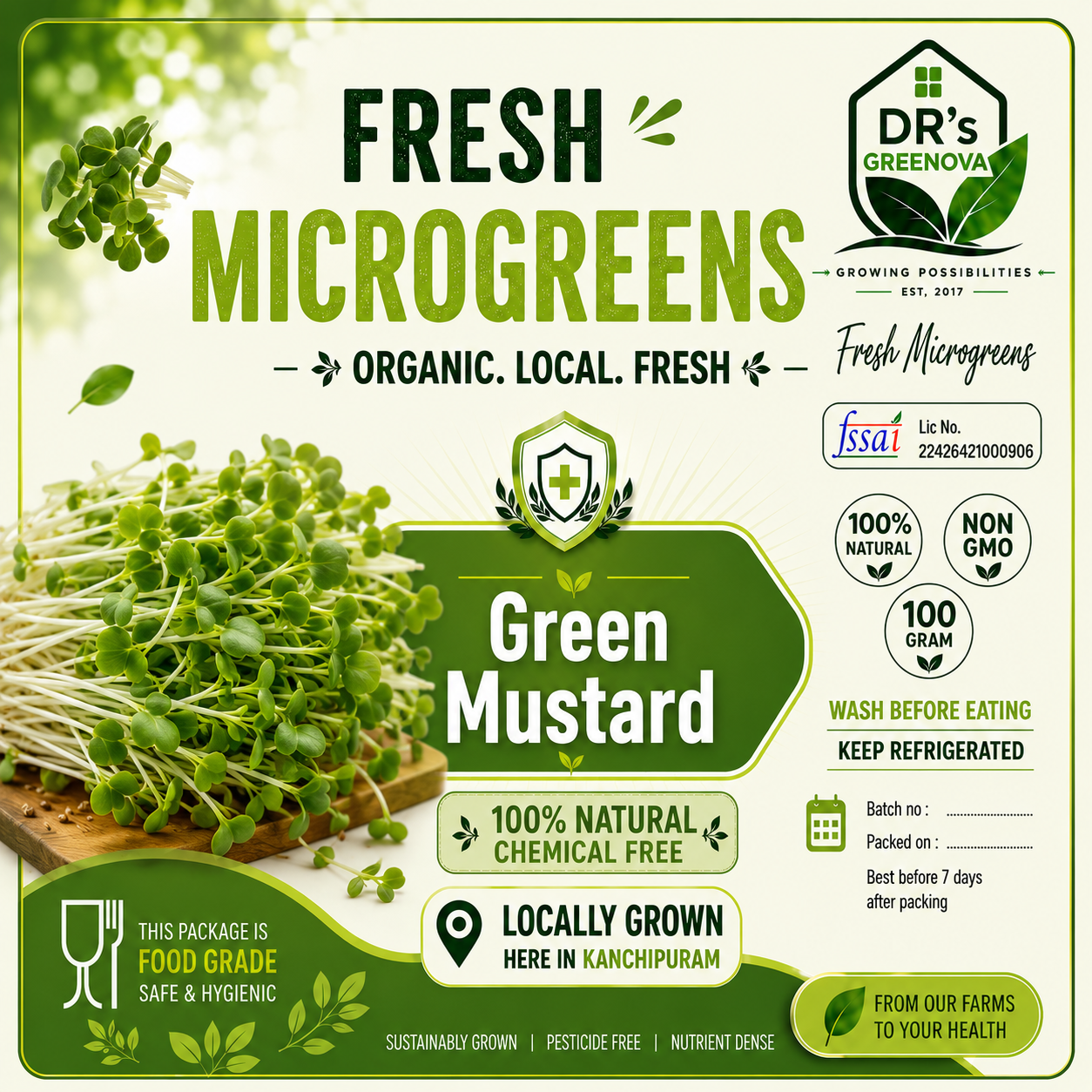 Fresh Green Mustard Microgreens - 100 g