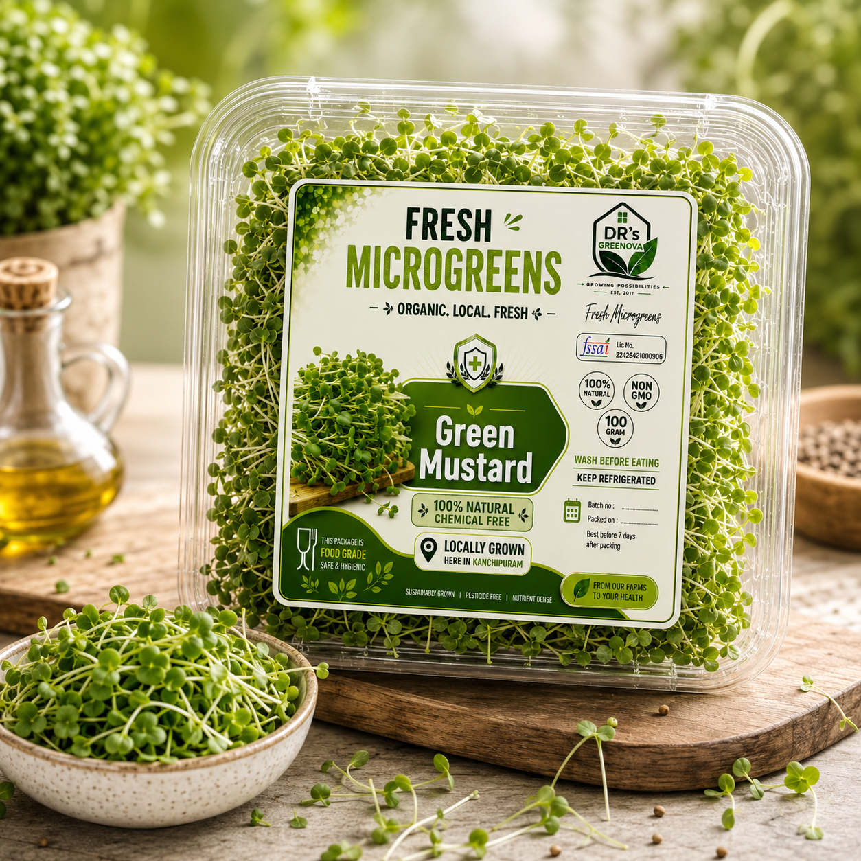Fresh Green Mustard Microgreens - 100 g