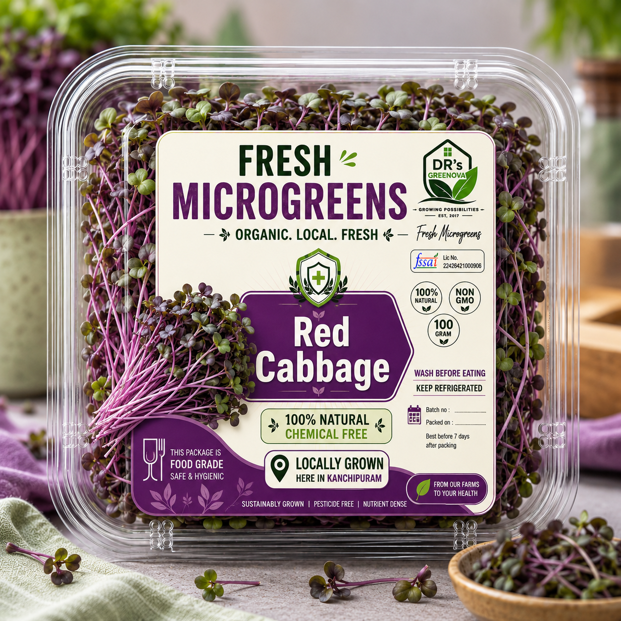 Fresh Red Cabbage Microgreens - 50 g