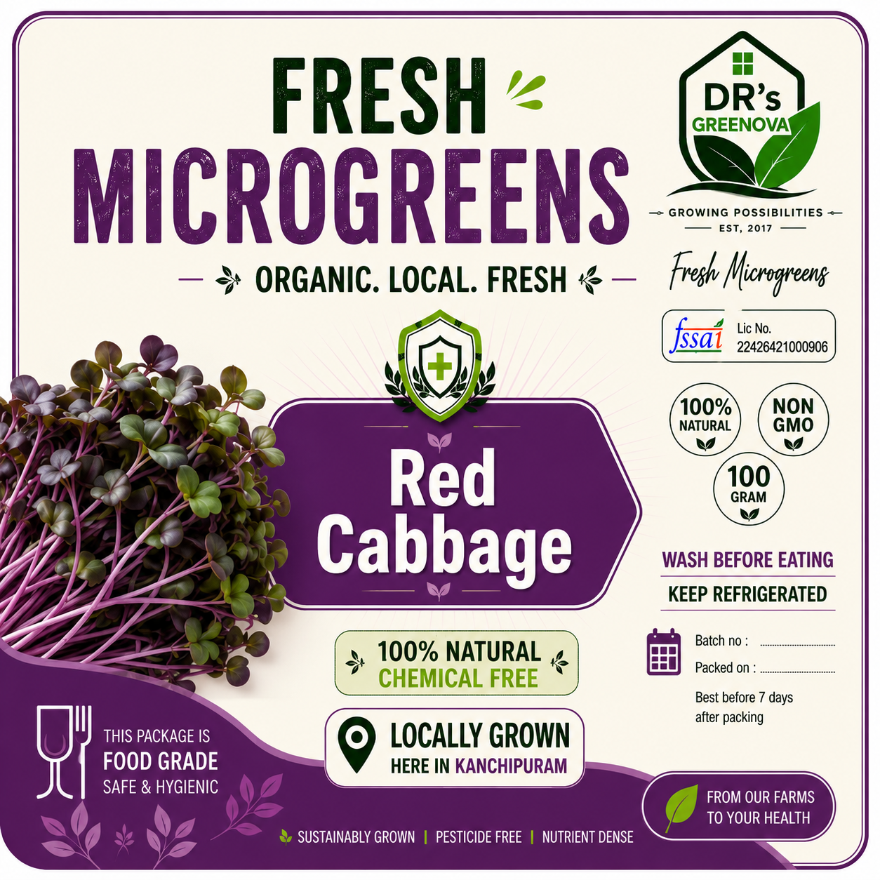 Fresh Red Cabbage Microgreens - 50 g