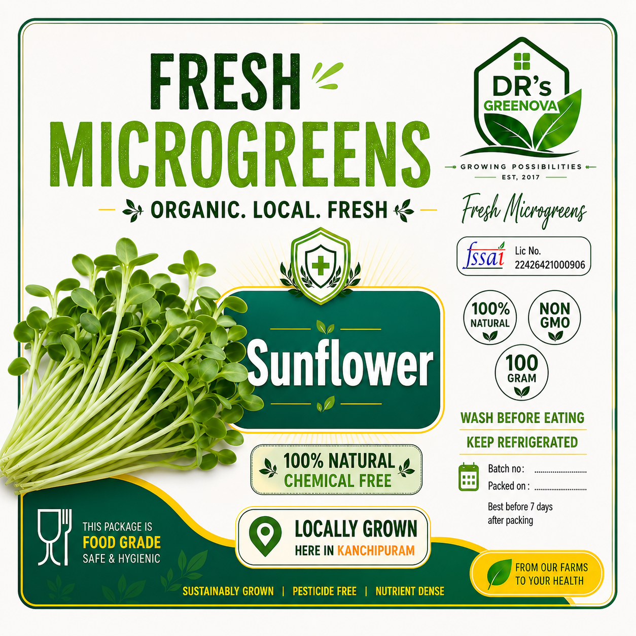 Fresh Sunflower Microgreens - 100 g