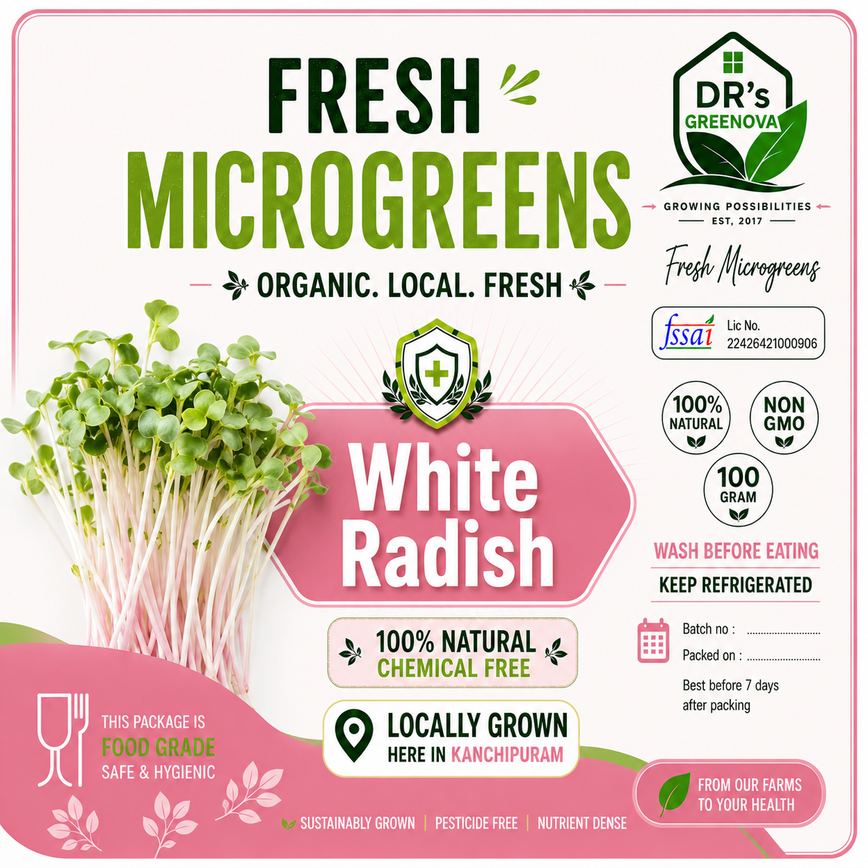 Fresh White Radish Microgreens - 100g